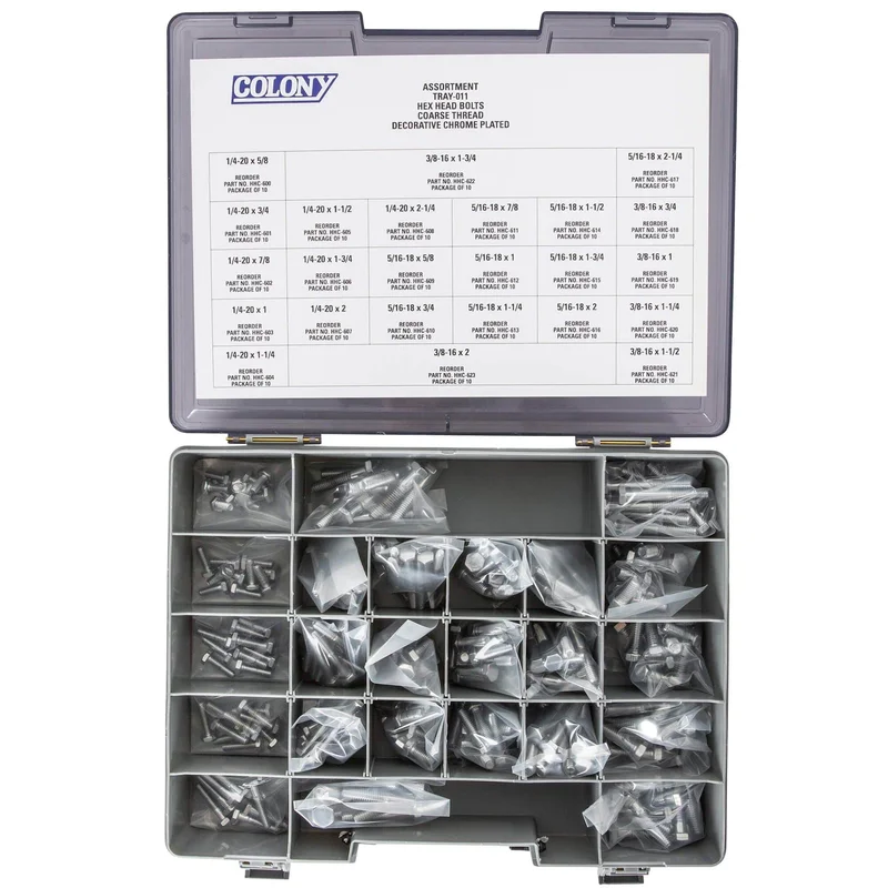 #011 Hex Head Bolts Assortment – Coarse Thread – 240 Piece – Chrome Plated