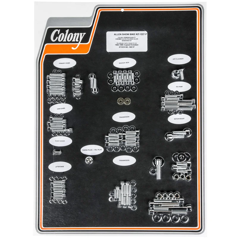 #1007-P Complete Show Bike Kit Smooth Allen Hardware Harley-Davidson 1984-1986 Evo 4 Speed – Chrome Plated