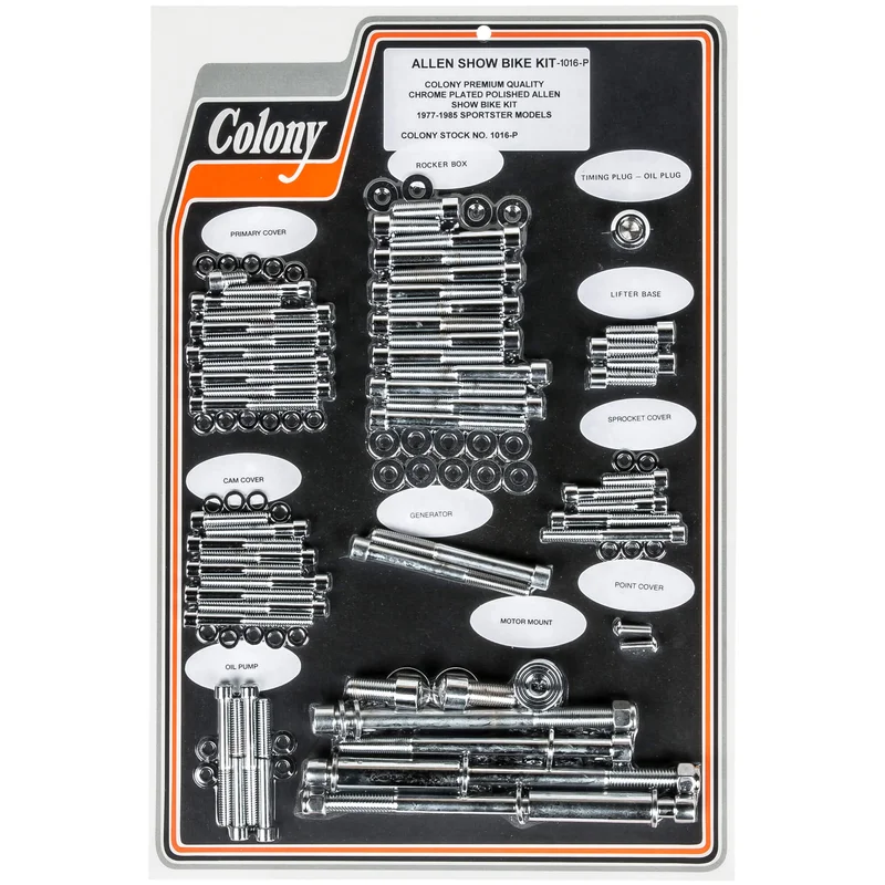 #1016-P Complete Show Bike Kit Smooth Allen Hardware Harley-Davidson 1977-1985 Sportster – Chrome Plated