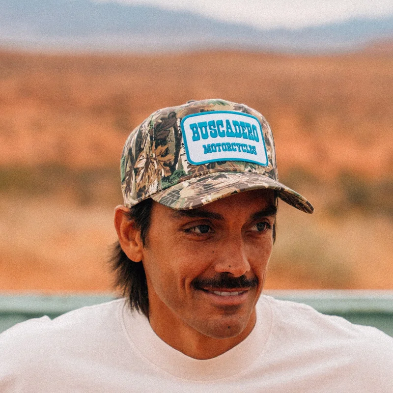 ‘Blue Barrel’ 5 Panel Mesh Back Trucker Hat – Camo