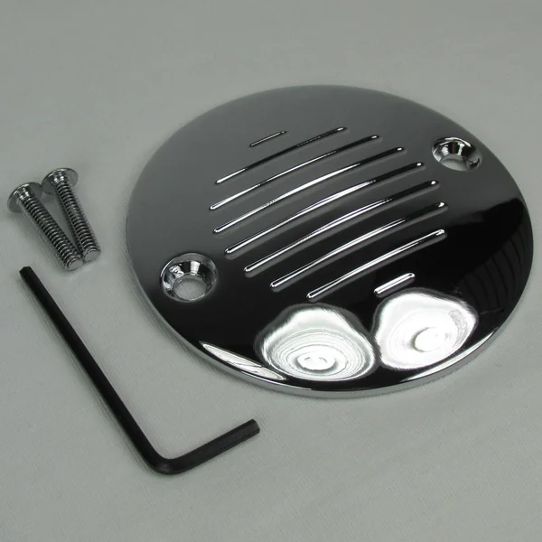 “Grooved” 2-Hole Horizontal Points Ignition Cover – Chrome, Fits 2004 and Up Harley Sportster XL, 1970-1984 FL, FX, 1970-1999 Big Twin Motors, Replaces Pt #32584-88T